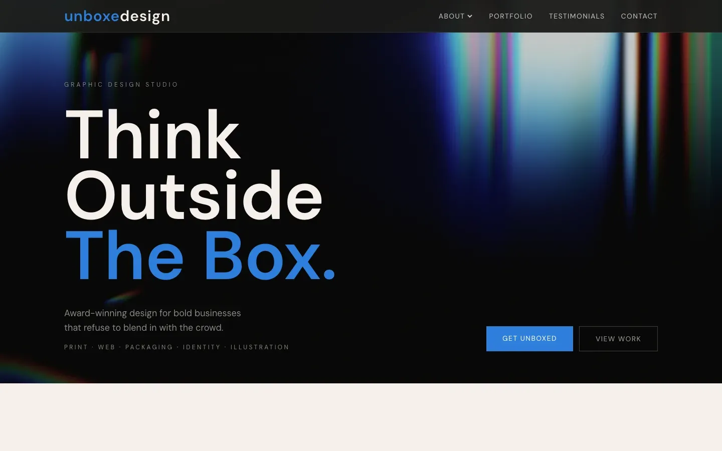 unboxedesign studio website homepage